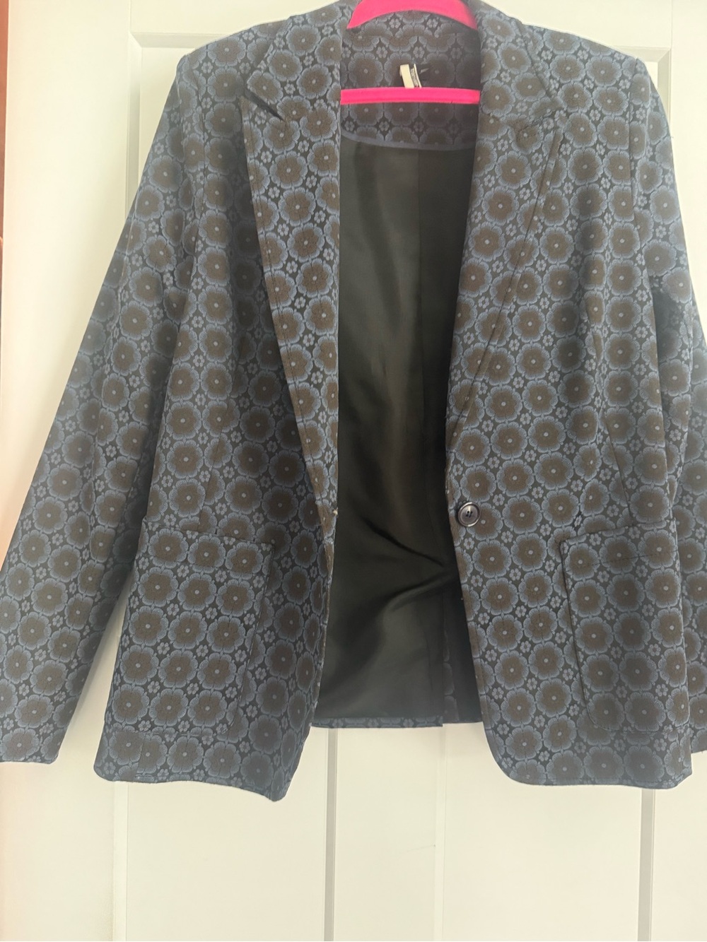 Topshop Navy Blue Floral Jacquard Blazer